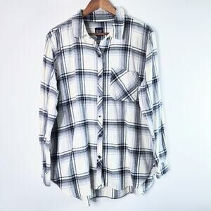 GAP Womens Black White Plaid Relaxed Fit Flannel Button Up Shirt Size XL Western